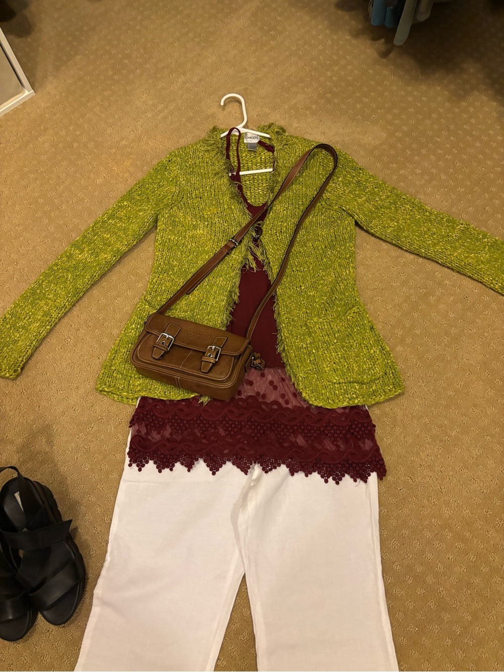 Women’s Chico's Lime Green beautifully Open Knit cardigan Sz 1 Layering